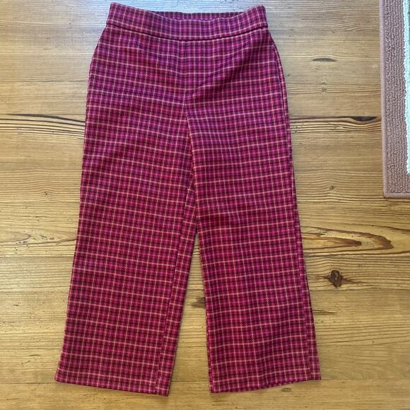 Isaac Mizrahi red plaid wide leg elastic waist trouser cropped pant SIZE 10 - Picture 1 of 6
